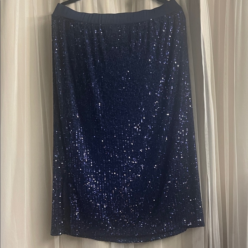 Susan Graver Midnight Blue Sequin Pencil Skirt